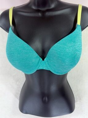 VICTORIA'S SECERT Tonal Teal T-Shirt Bra with Yellow Straps size 34DD